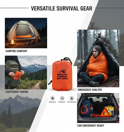🏔️Survival Thermal Bivy Sack – Ultralight Waterproof Emergency Sleeping Bag for Hiking & Bug-Out Bags