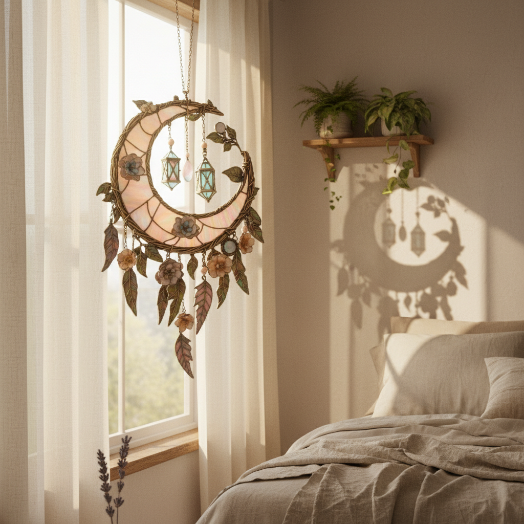 🔥🔥New Year Gift--🌙Hand-Painted Moon and Floral Window Decor💖--2D Acrylic